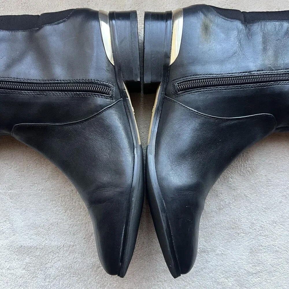 Ann Taylor Cody Black Leather Knee High Riding Boots Women 7 M Classic Side Zip‎